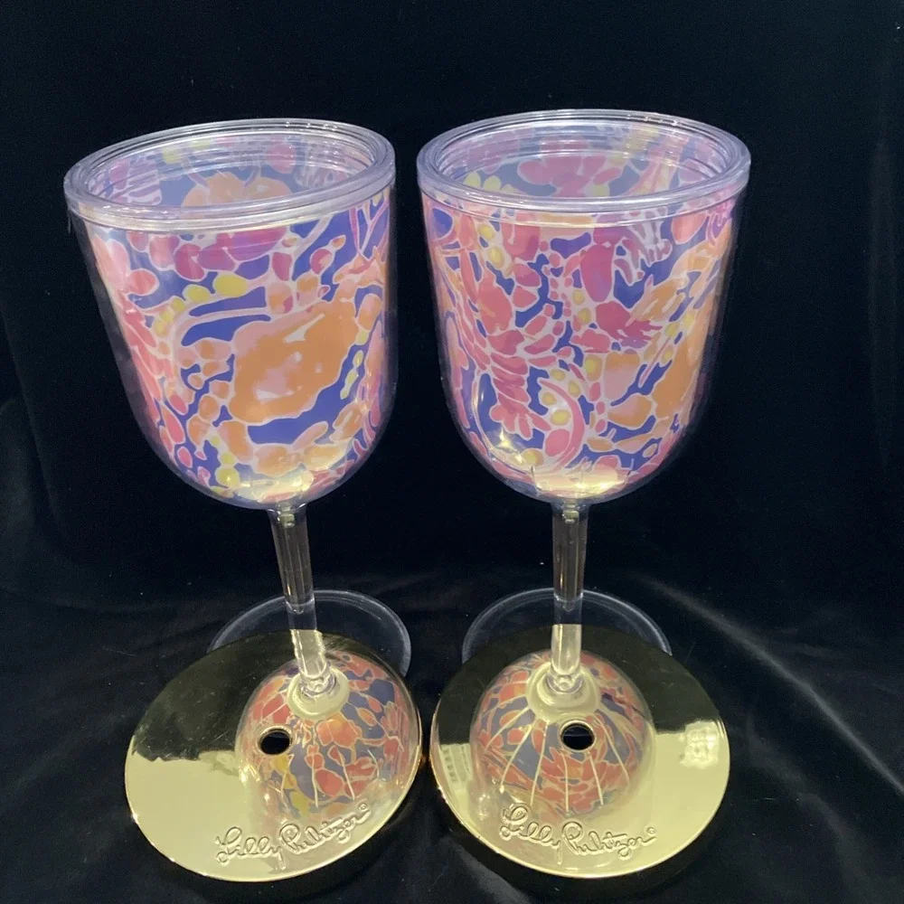 Lilly Pulitzer Sip Sip Cup Catch & Release Acrylic Beach Pool Wine Glass Set (2)